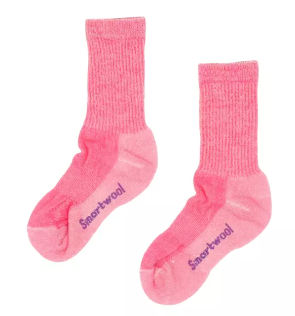 Smartwool L13501 Kids Girls Pink Merino Wool Hike Light Crew Socks Size L