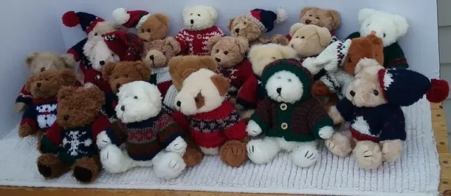1996 Vintage Playful Plush Stuffed Jointed Teddy Bear Winter/Christmas Lot of 21