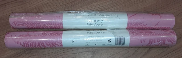 2 Rolls LAURA ASHLEY Kimono Pale Cerise Pearlescent Wallpaper Batch W067304-A/1