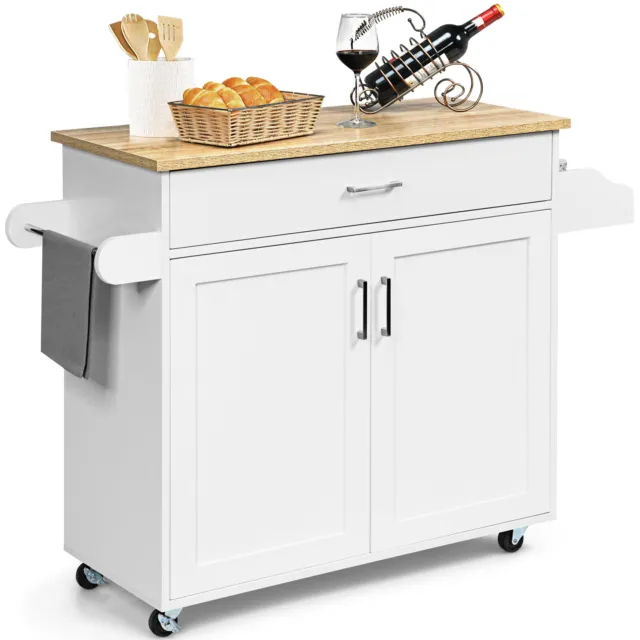 Rolling Kitchen Island Cart w/ Storage Serving Trolley Cart w/ Towel Rack