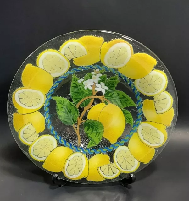 Peggy Karr Fused Glass Lemon Fruit Serving Bowl 13"