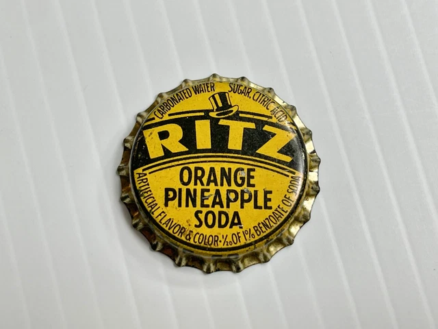 Vintage- Ritz Orange Pineapple Soda Bottle Cap *Cork Back* (Yellow In Color)