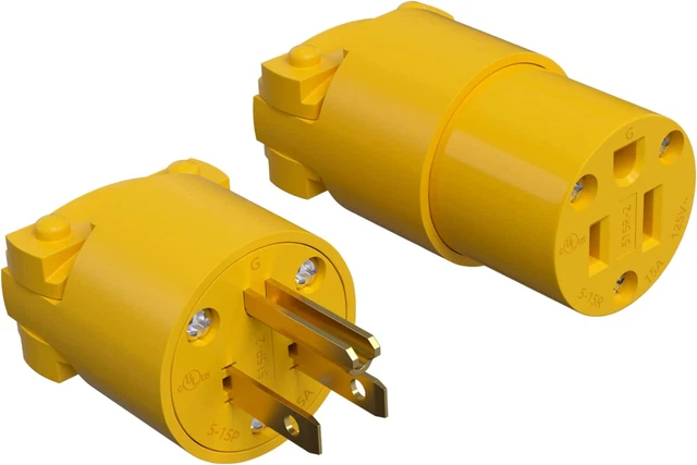 Plug New Set ELECTRICAL REPLACEMENT PLUG & Connector Set Extension Cord Ends Yellow ...