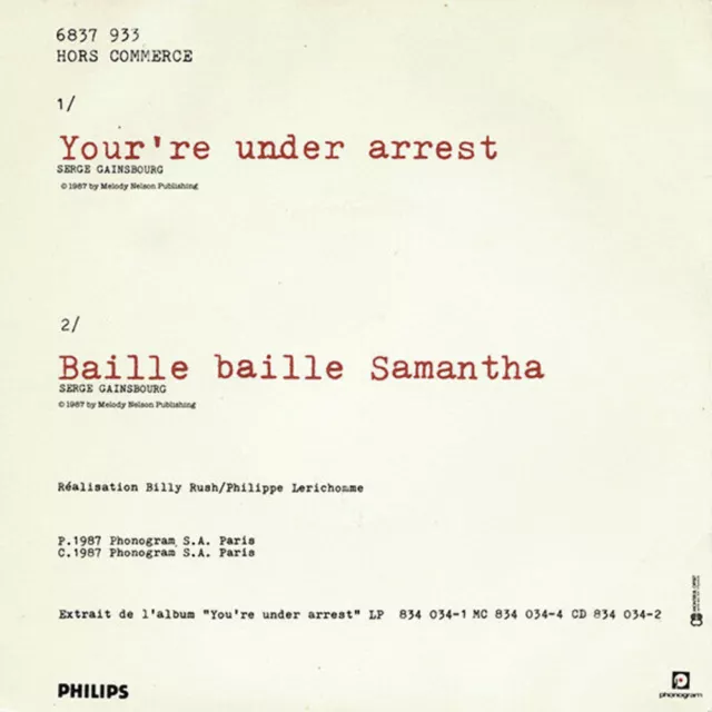You're Under Arrest | Serge Gainsbourg | Bon état 2