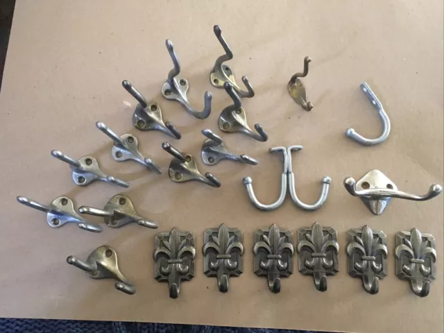 Lot of Coat Hooks. Some Look Matching. Some Look Vintage. 1 Marked NY Mixed Lot