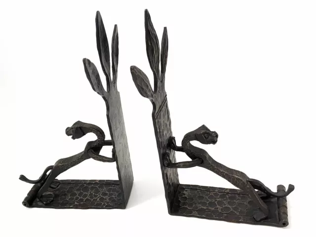 Antique Arts & Crafts Hand Forged Wrought Iron Gothic Dragon Griffin Bookends