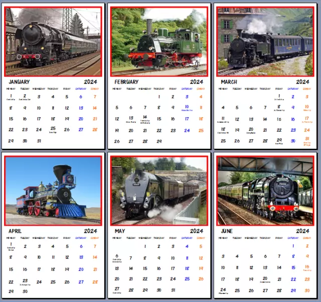 A4 SIZE STEAM Trains Calendar 2025 Train Birthday Christmas Gift
