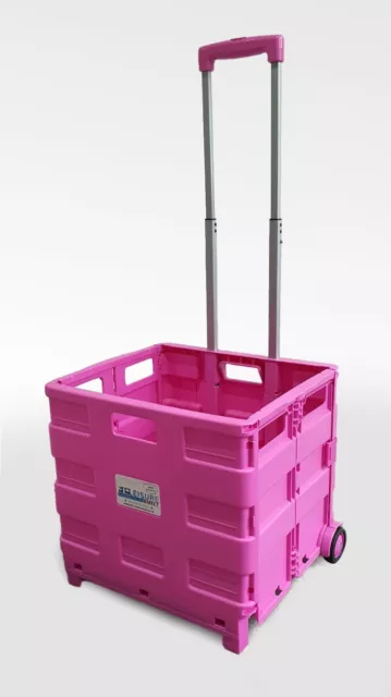 Pink Large Folding Grocery Boot Cart Crate Trolley 35Kg Capacity Foldable Pink