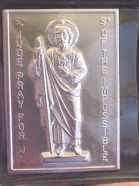 St JUDE Silver Metal Saint Plaque Folder Pocket Catholic SHRINE Difficult Times