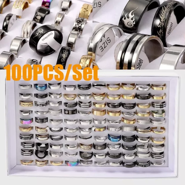 100pcs MIX LOT Stainless Steel rings Wholesale Men Women Fashion Jewelry lot