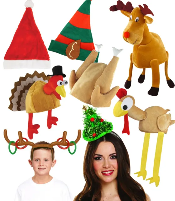 Novelty Christmas Hats Xmas Party Festive Work Santa Elf Reindeer Fancy Dress