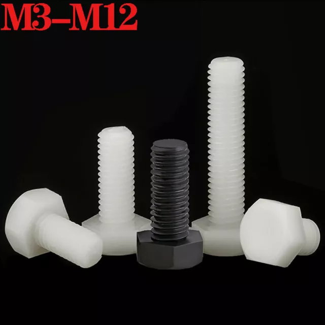 Black/White Nylon Screws Hex Bolts Plastic Hexagonal Screws M3 M4 M5 M6 M8-M12