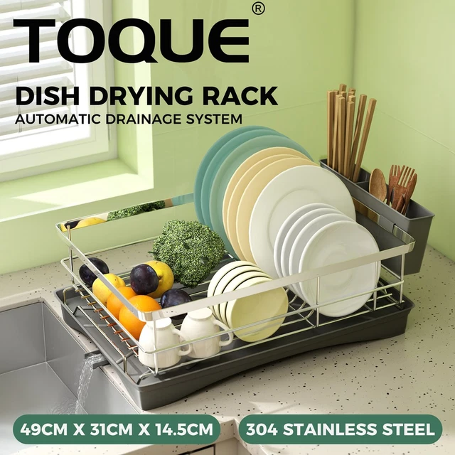 TOQUE DISH DRAINER Drying Rack Stainless Steel Plate Cutlery Holder ...
