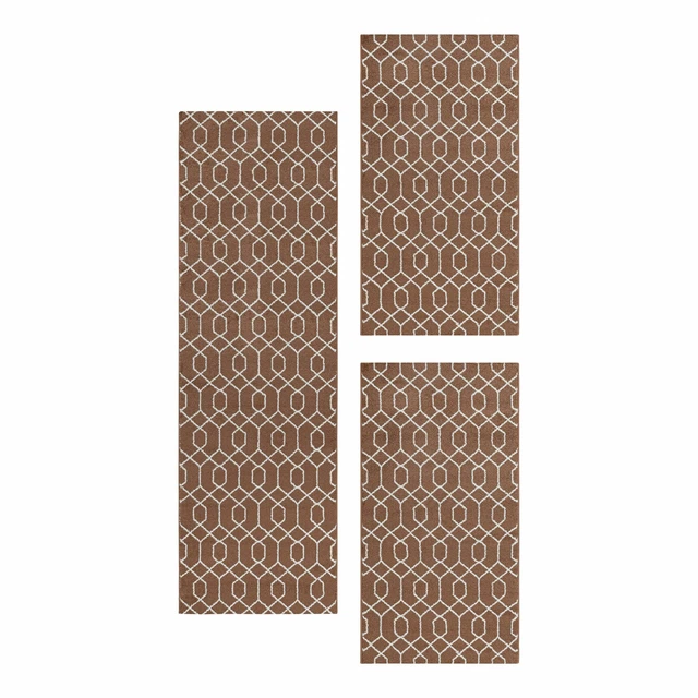 Chambre à Coucher à Poils Ras Tapis Set Tresse Design Lignes 3 Pièces Cuivre