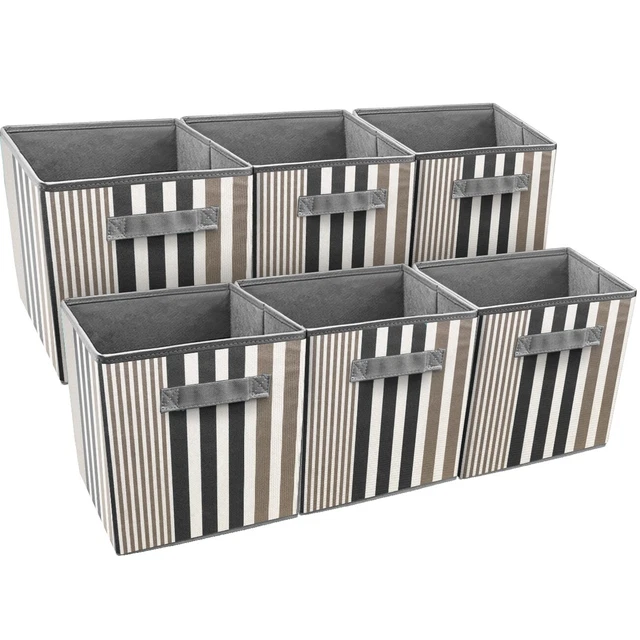Sorbus Foldable Storage Cube Basket Bin, Vertical Stripe Black, Grey Taupe, & Wh