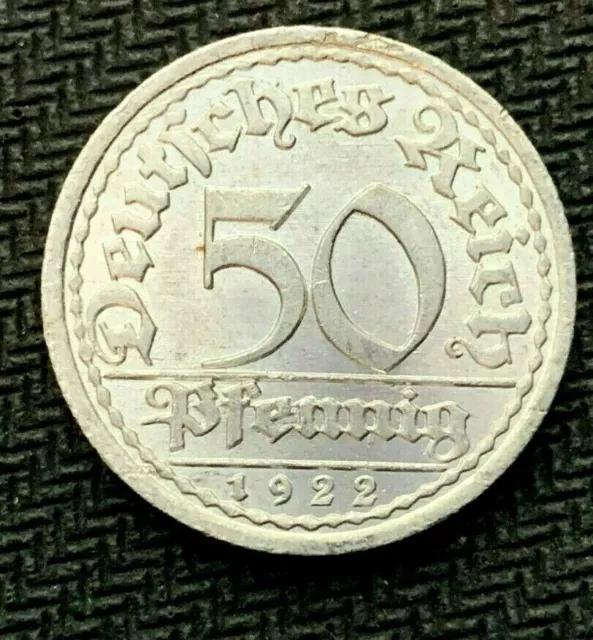 1922 A Germany Weimar 50 Pfennig Coin GEM BU        #C983