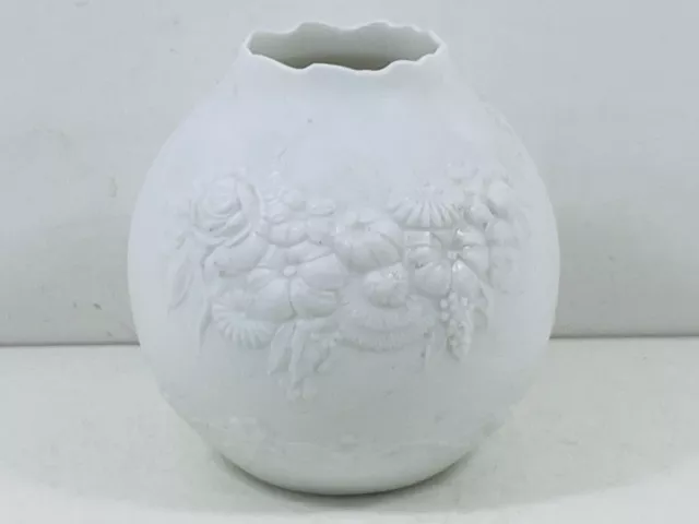 Antique Vintage Kaiser White Bisque Round Floral Porcelain Vase