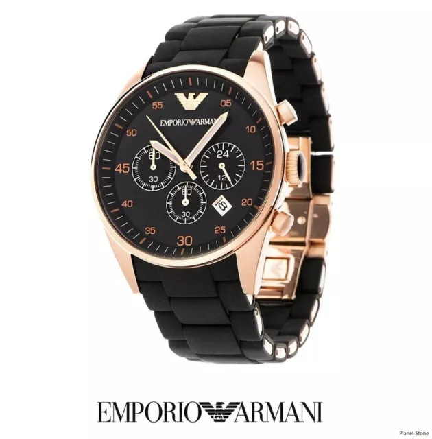 Luxury AR5905 Genuine Emporio Armani Ar5905 Rose Gold Black Silicone Mens Watch