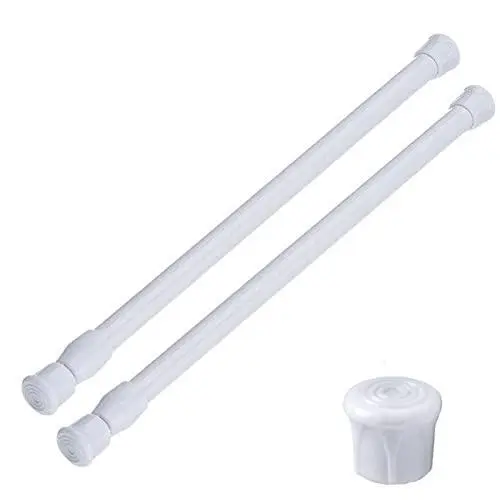 AIZESI 2PCS White Tension Rod 16 to 28 Inch,Adjustable Spring Curtain Rod No