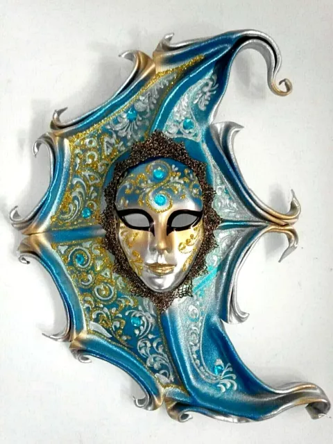 Luna - Maschera veneziana artigianale in ceramica e cuoio