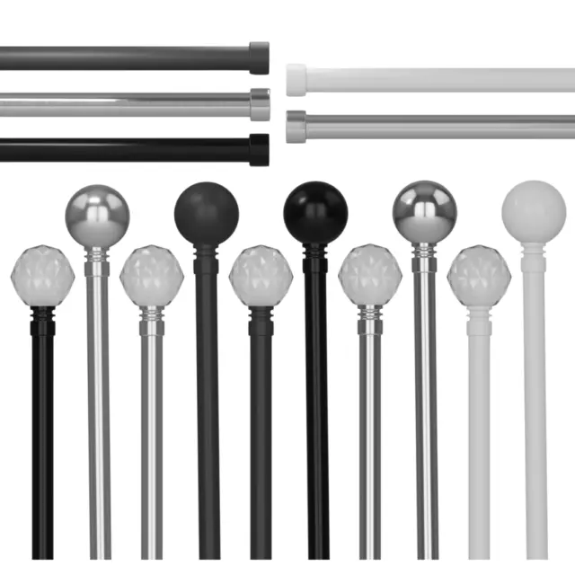 Curtain Poles Extendable Metal Easy Fit Inc Fittings Ball Finial