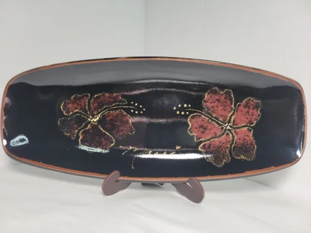 Vintage Handcrafted Maui Pottery Decorative Black Plate Tray by Nancy Maui EUC