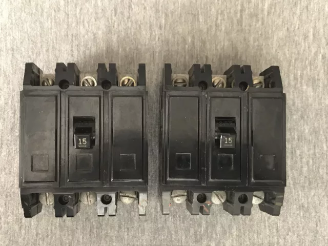 2 - Westinghouse BA3015 Circuit Breakers 15 Amp 240 Volt 3 Pole (Lot of 2)