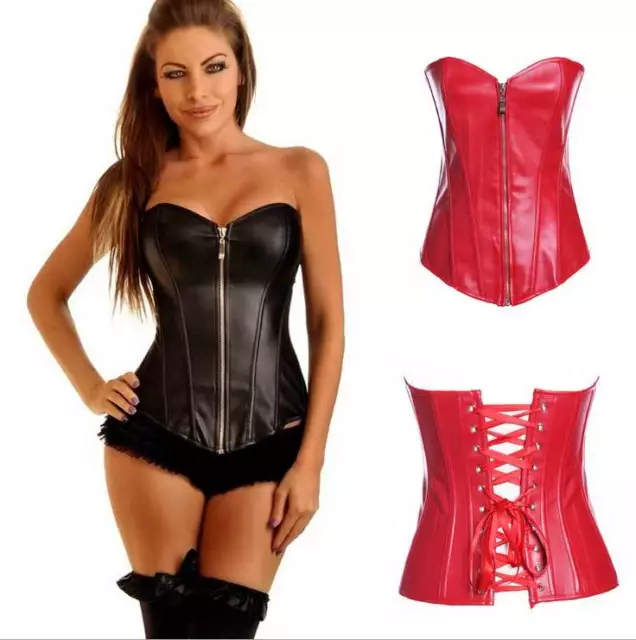 Women Burlesque Costume Corset Basque Cincher Lingerie Bustier Faux Leather 6-24