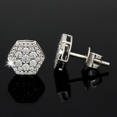 Hexagonal Serti Swarovski Diamant Clous D'Oreilles Haute Qualité 14kt or Blanc 3