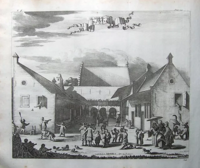 JAKARTA HOSPITAL, JAVA, JAWA, CHURCHILL'S VOYAGES großer antiker Druck 1744.