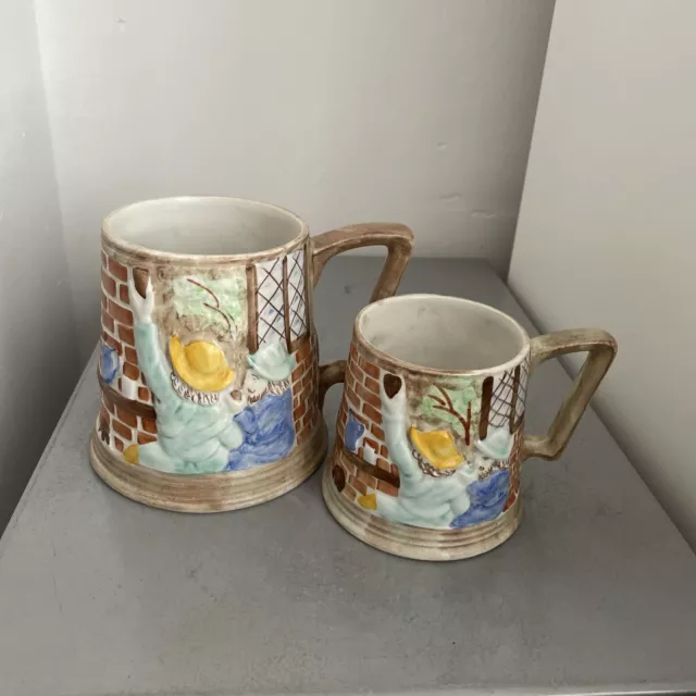 Vintage H.J. Wood Ltd Burslem Hand painted Large And Small Tankard 3