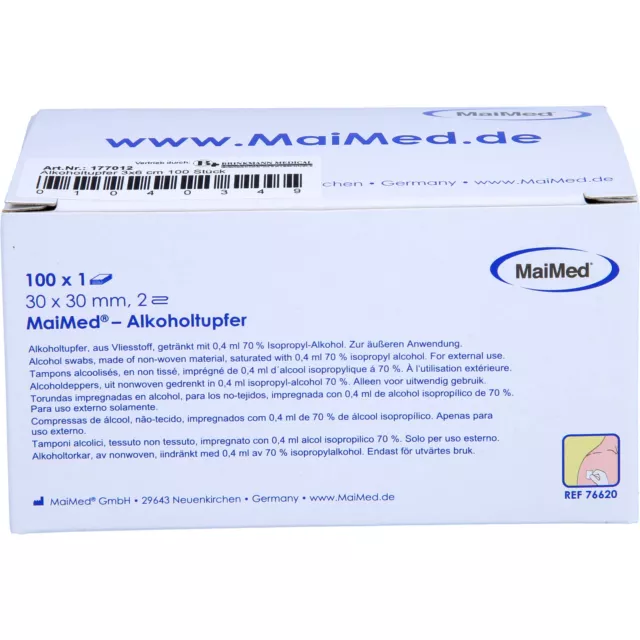 MaiMed Alkoholtupfer 30 x 30 mm weiß aus Vlies, 100 St. Tupfer 9391893