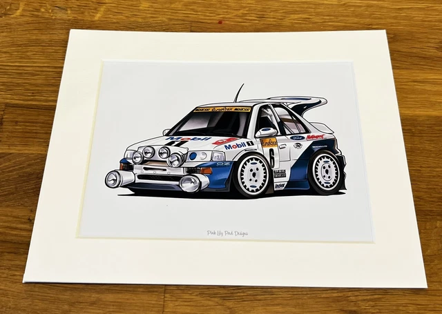 FORD ESCORT COSWORTH Cartoon Style Rally Car Drawing. £11.95 - PicClick UK