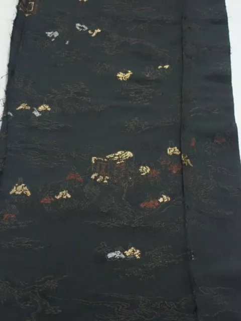 2P06z70  Japanese Kimono Silk  FABRIC Heian era Black 55.1x9.6