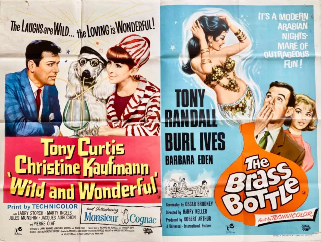 Wild and Wonderful & The Brass Bottle Original 1960's DB Quad Poster Tony Curtis
