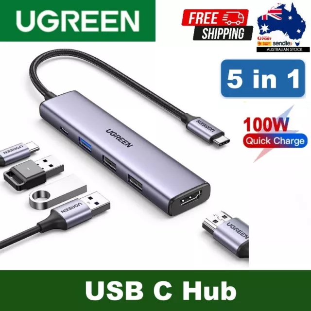 Ugreen 5-in-1 USB C HUB Multiport Adapter - 4K HDMI, PD 100W, 3 x USB-A