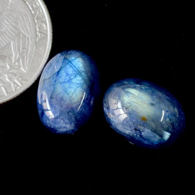 Rare Multi Blue Fire Natural Labradorite 14x10 mm MATCHED PAIR Gemstone TA-340