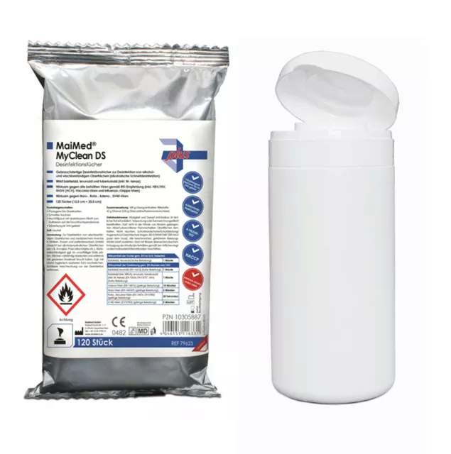 MaiMed MyClean® DS  -  Neutral  -  Desinfektionstücher 120 Stück + Spenderdose