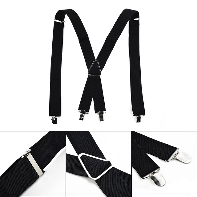Bretelle uomo larghe 35 mm in nero lunghezza regolabile cinturini elastici