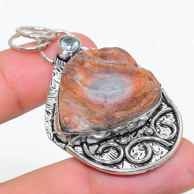 Desert Rose Druzy, Apatite 925 Sterling Silver Jewelry Pendant 2.29" C801