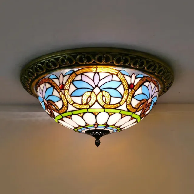 Baroque Style Ceiling Light Stained Glass Chandelier Tiffany Flush Mount Lamp