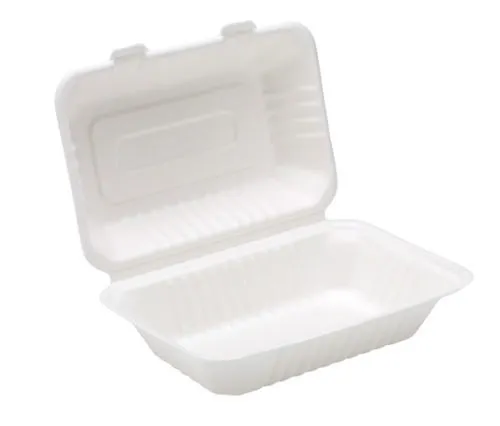 Large Bagasse Food Box Biodegradable & Compostable Clamshell Containers 9" x 6"