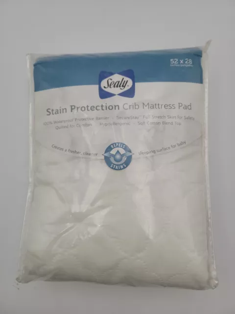 Almohadilla de colchón SEALY impermeable, protección contra manchas cuna 52"" × 28"" falda totalmente ajustada