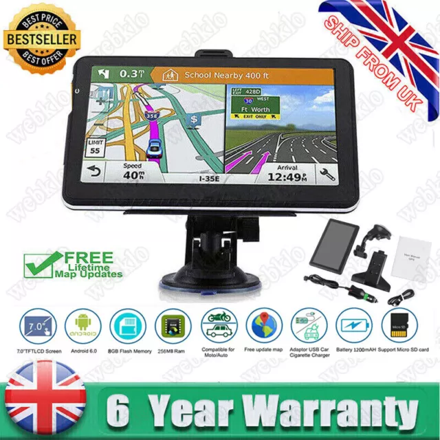 7inch Car Truck Sat Nav GPS Navigation 8GB Free Lifetime UK/EU Maps Touch Screen