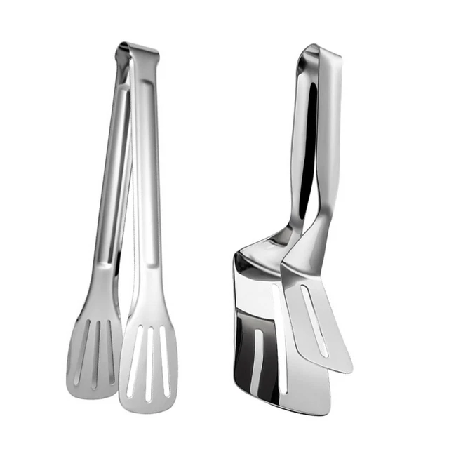 2 Pcs Bread Clamp Stainless Steel Food Tongs Pancake Turner Spatula Cake Tongs