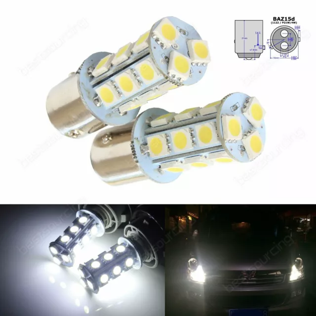 2 Ampoules BAZ15d P21/4W 18 SMD LED Frein Feu Arrière Stop Lampe DRL Blanc 6000K