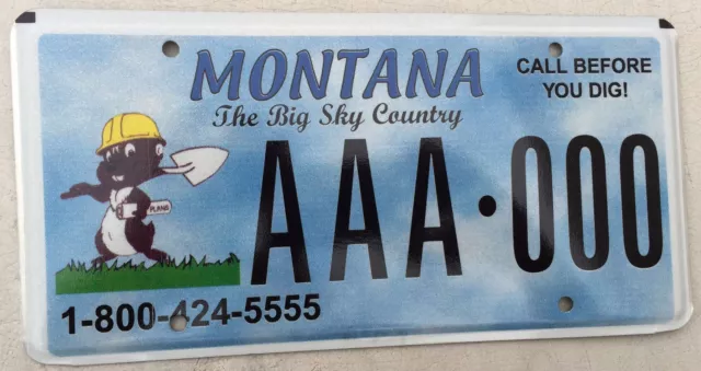 Montana Mint Sample License Plate " Aaa 000 " Mt Call Before You Dig  Big Sky