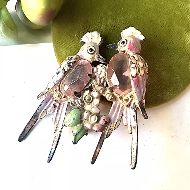 Antique 30s Early Plastic Celluloid Birds Pin Brooch