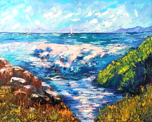 Beach Seascape Original painting Impressionism Oil on Canvas 40x50cm Seaside