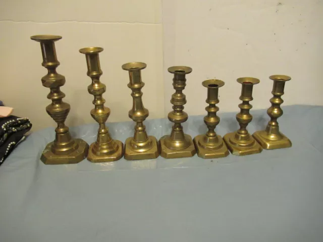 Lot of 7 Vintage Ornate Solid BRASS Candlesticks Candle Holders Heavy